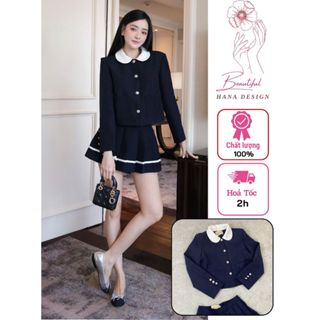    Sẵn - Hỏa Tốc   Set Áo Sơ Mi Tay Dài Đính Nút Chuẩn CHOUCHOU Chân Váy Ngắn Xếp Ly Đính Nơ 