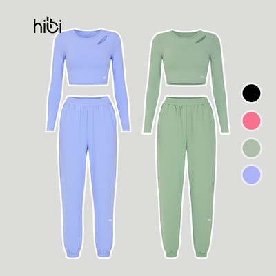 Đồ tập yoga gym nữ Hibi Sports gồm áo croptop CR839 & quần jogger QD318, co giãn, kèm mút đệm áo