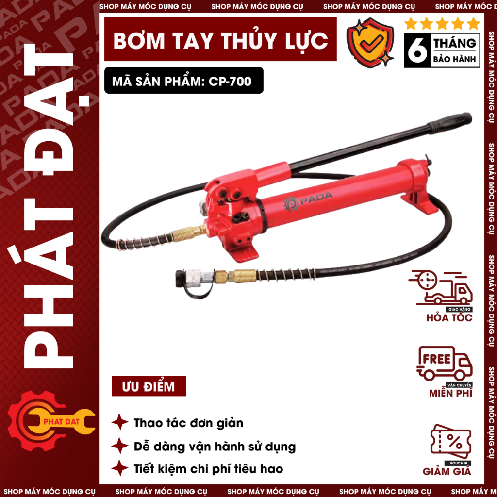 Bơm Tay Thủy Lực PADA CP700 Dung Tích Dầu 900cc Áp Tối Đa 700Bar Bảo Hành 6 Tháng