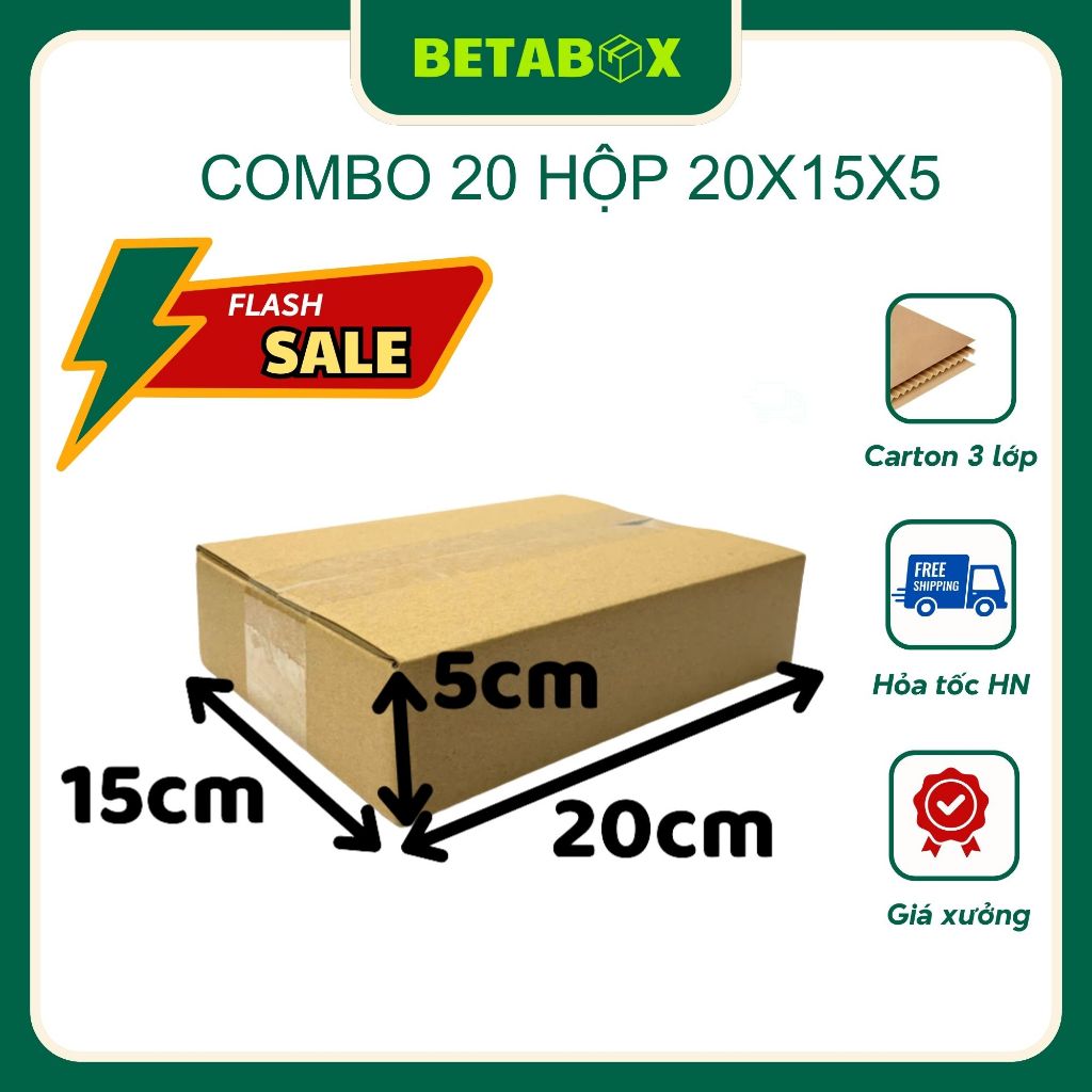 BETABOX - 20x15x5 Combo 20 Hộp Carton, Bìa Catton Đóng Hàng