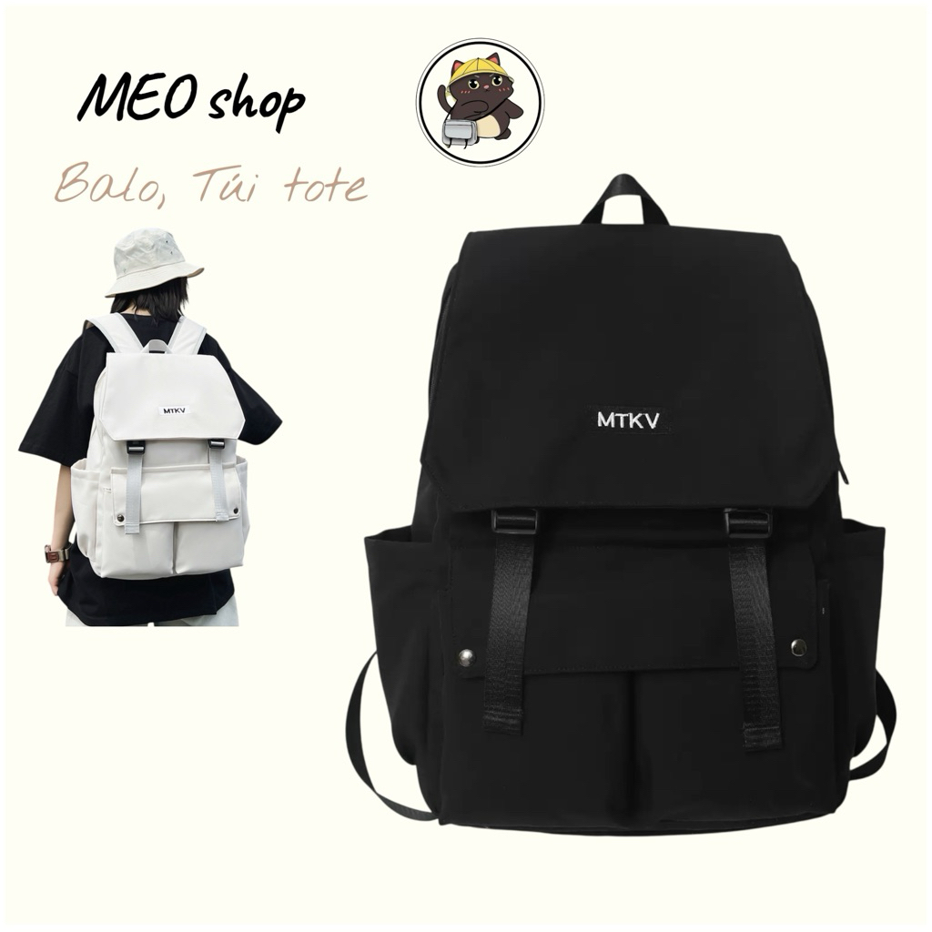 Balo Nam Nữ đi học nắp gập đi học Ulzzang Hàn Quốc vải Bố chống thấm nước BL MTKV