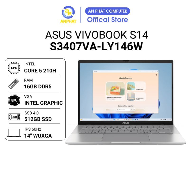 Laptop ASUS Vivobook S14 S3407VA-LY146W (Intel Core 5 210H | 16GB | 512GB | 14 inch FHD | Win 11)