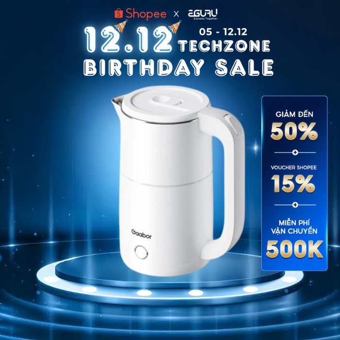Bình Đun Siêu Tốc Gaabor EK20M-WH02A 2 Lít 1500W Thép không gỉ - Hàng Chính Hãng BH 12 Tháng
