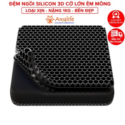 [Loại Xịn - Nặng 1kg - Tặng Vỏ] Đệm Ngồi 3D Silicon 2 Lớp Tổ Ong Lót Ghế Thoáng Khí Chống Đau Mỏi Lưng Hãng Amalife