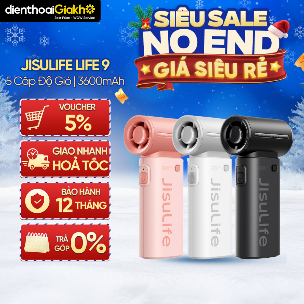 Quạt Cầm Tay Mini Jisulife Life 9 ABS 5 Cấp Độ Gió 3600mAh, Thời Gian Sử Dụng Đến 12H | Aosimax N610