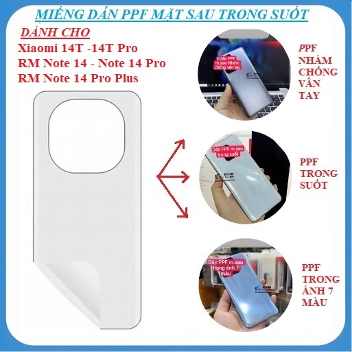 Miếng dán PPF mặt sau siêu dính Dành Cho Xiaomi 14T 14T Pro Redmi Note 14 Note 14 Pro Note 14 Pro Pl