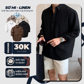  Áo Sơ Mi Nam Đen Tay Dài Vải Linen Cao Cấp Cổ Bẻ Nam Tính Form Regular Fit Thanh Lịch - LUCIINON 