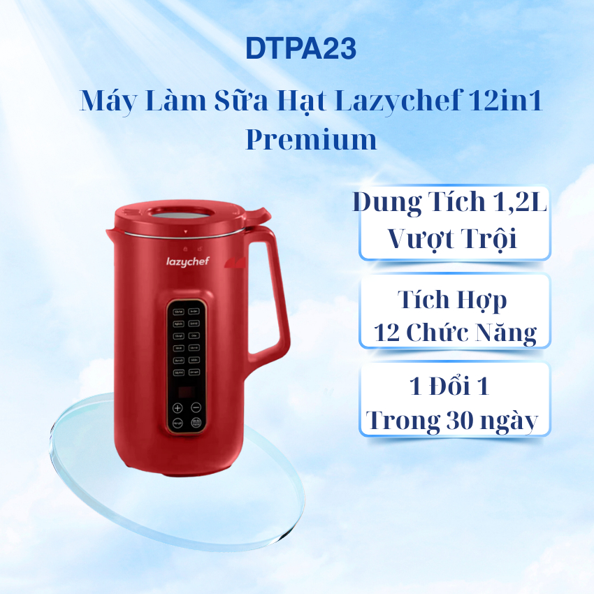 Máy Làm Sữa Hạt Lazychef 12in1 Premium- Nắp Kính Cường Lực , 10 Lưỡi Dao, Chống Trào Vượt Bậc