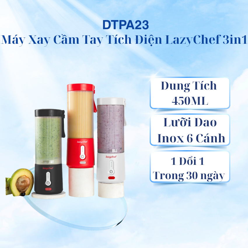 Máy Xay Cầm Tay Tích Điện LazyChef  3in1, Hàng Chính Hãng, BH 1 Năm