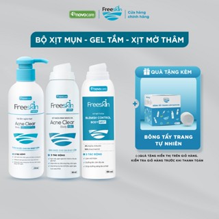  Combo Xịt mụn 80ml & Gel tắm mụn lưng viêm nang lông 250ml & Xịt mờ thâm 80ml Novocare - Freeskin 
