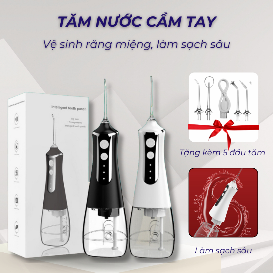  Máy Tăm Nước Cầm Tay KAW 300ml Chính Hãng Vệ Sinh Răng Miệng Dễ Dàng Kèm 5 Đầu Xịt Đa Năng 