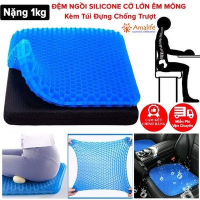 Đệm Ngồi 3d Silicon Loại Xịn 2 Lớp Nặng 1kg Tặng Vỏ Chống Trượt Thoáng Khí Chống Đau Mỏi, Lưu Thông Máu Thoáng Khí Amali