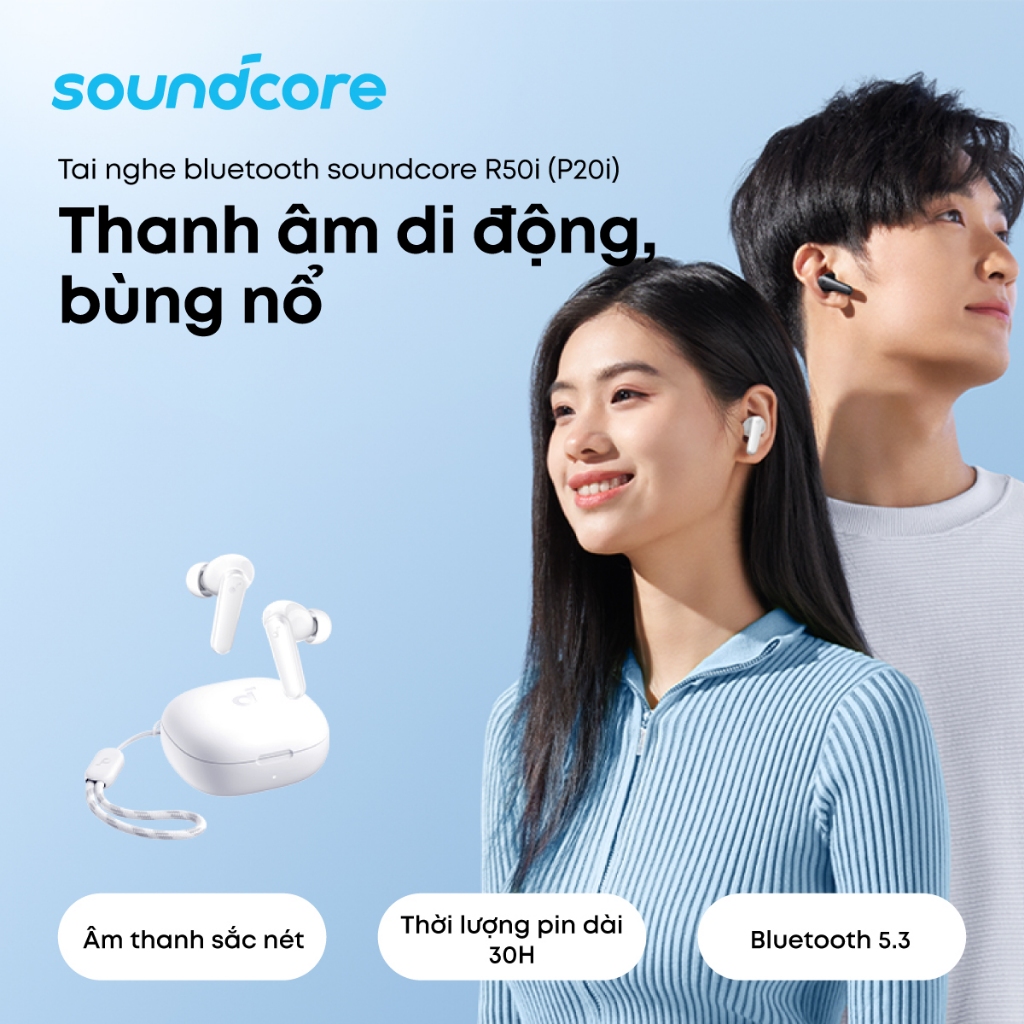 Tai nghe bluetooth soundcore R50i (P20i) siêu nhỏ gọn | 30 giờ phát nhạc | Chống nước IPX5 | Tích hợp phiên dịch | BigBuy360 - bigbuy360.vn