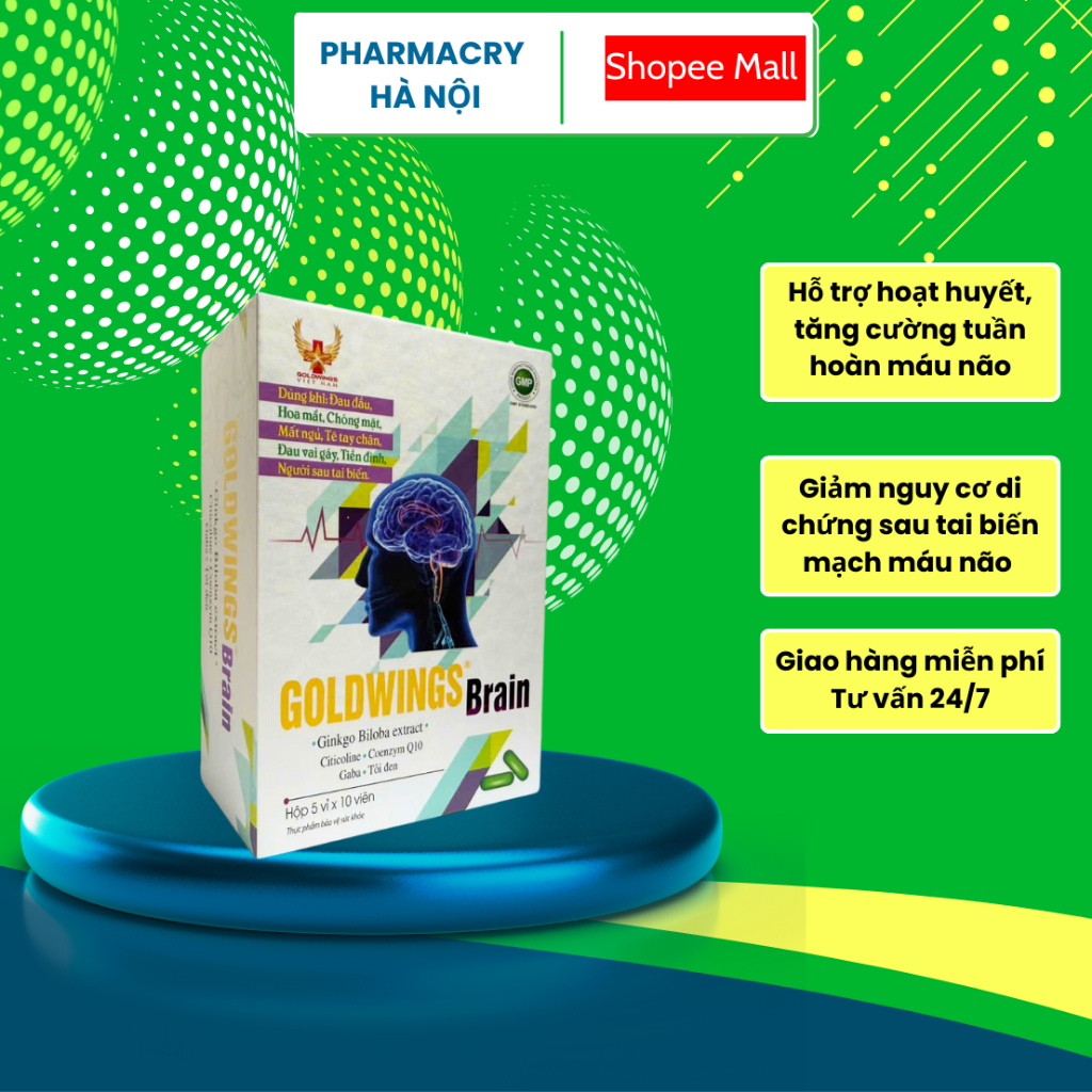 [ CHÍNH HÃNG ] Goldwings Brain – Hỗ Trợ Tuần Hoàn Não Khỏe Mạnh, Phòng Tai Biến, Giảm Nguy Cơ Di Chứ