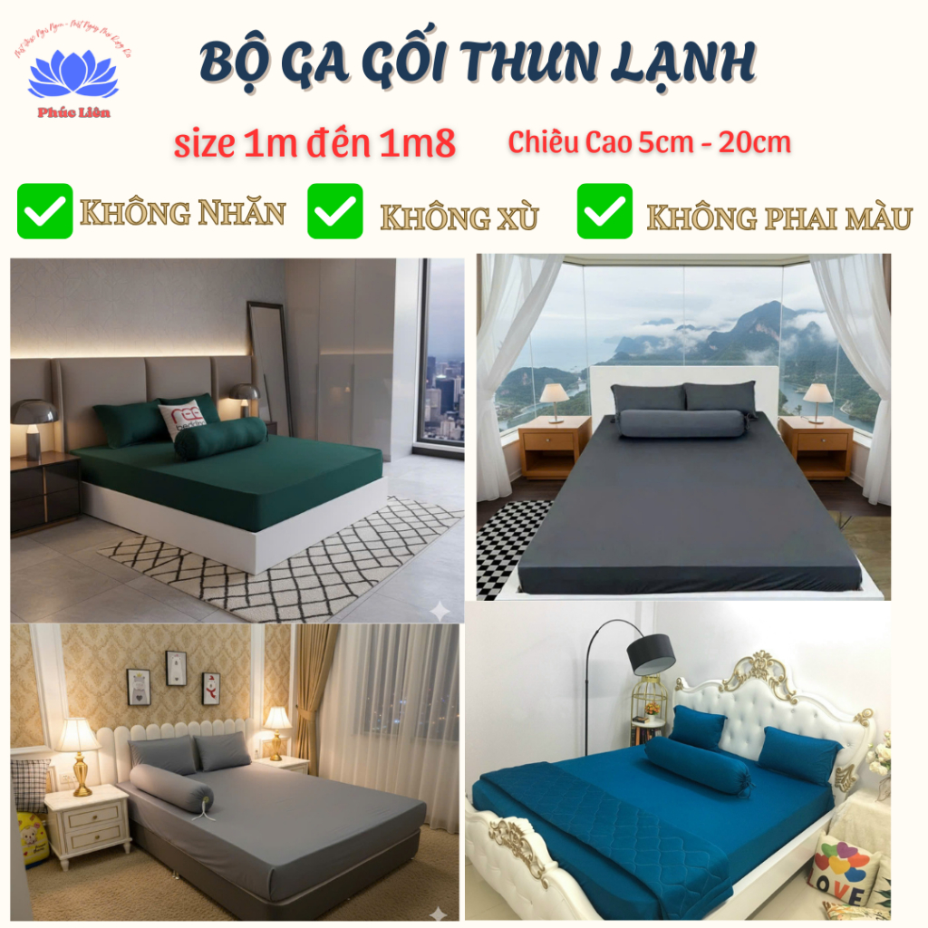 Bộ Ga Giường Thun Lạnh Hàn Quốc- 4 MÓN gồm 1 drap 2 áo gối nằm 1 áo gối ôm dây rút
