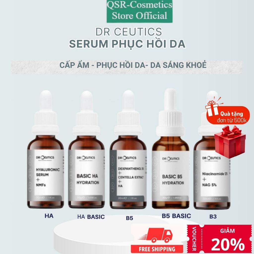 ( Chính Hãng)Serum Cấp Ẩm Phục Hồi Da Drceutics Niacinamide, HA Basic, B5 Basic, HA NMFs , HA B5