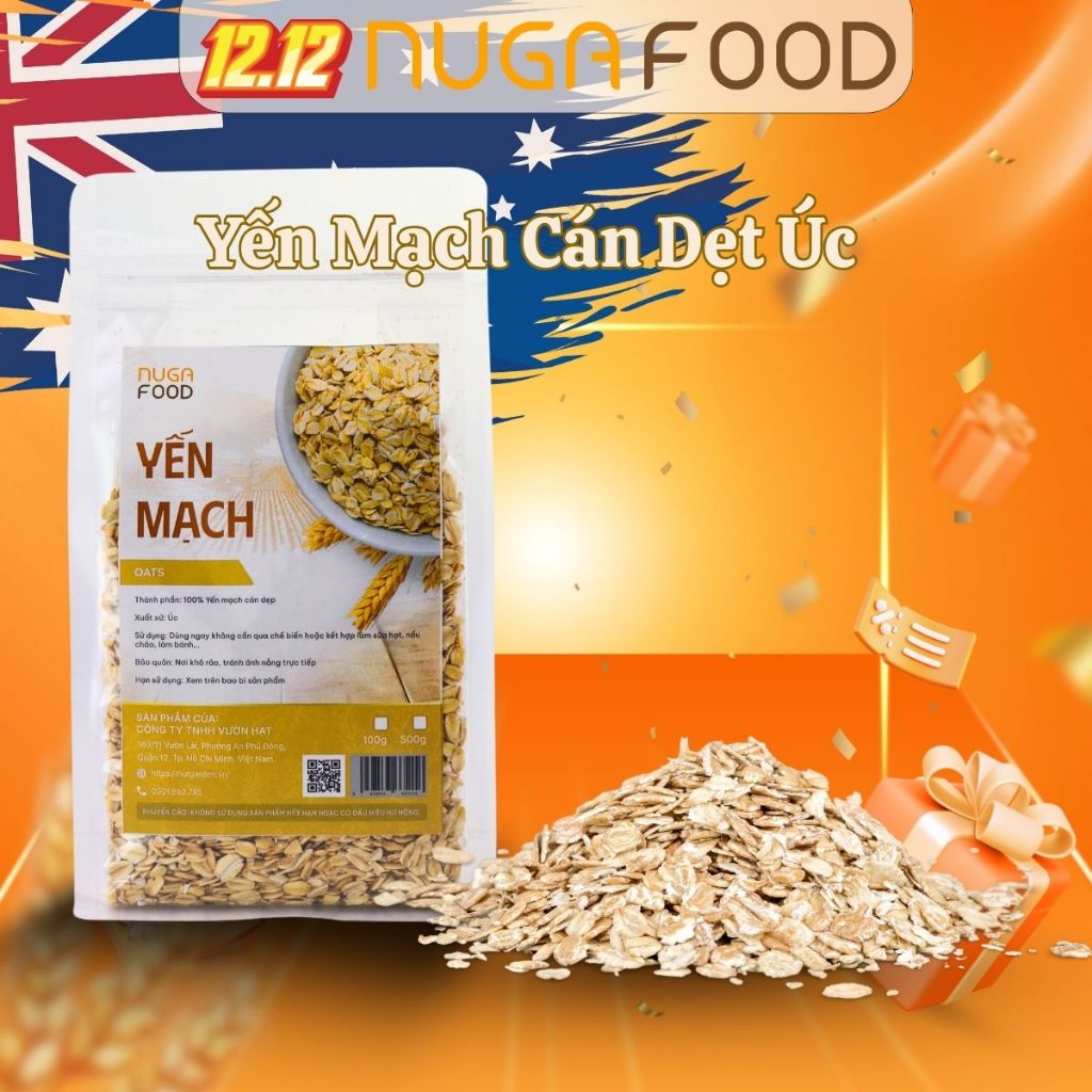 Yến mạch cán dẹt (cán mỏng) NUGAFOOD nhập khẩu Úc tốt cho giảm cân, ăn kiêng, ăn dặm cho bé túi 400g