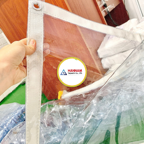 Bạt nhựa trong suốt, bạt pvc che mưa lấy sáng - may viền đóng khoén chắc chắn