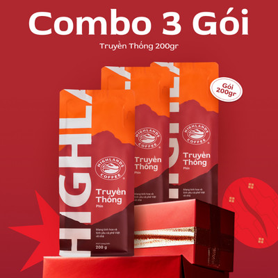 Combo 3 gói Cà phê rang xay Truyền thống Highlands Coffee 200g