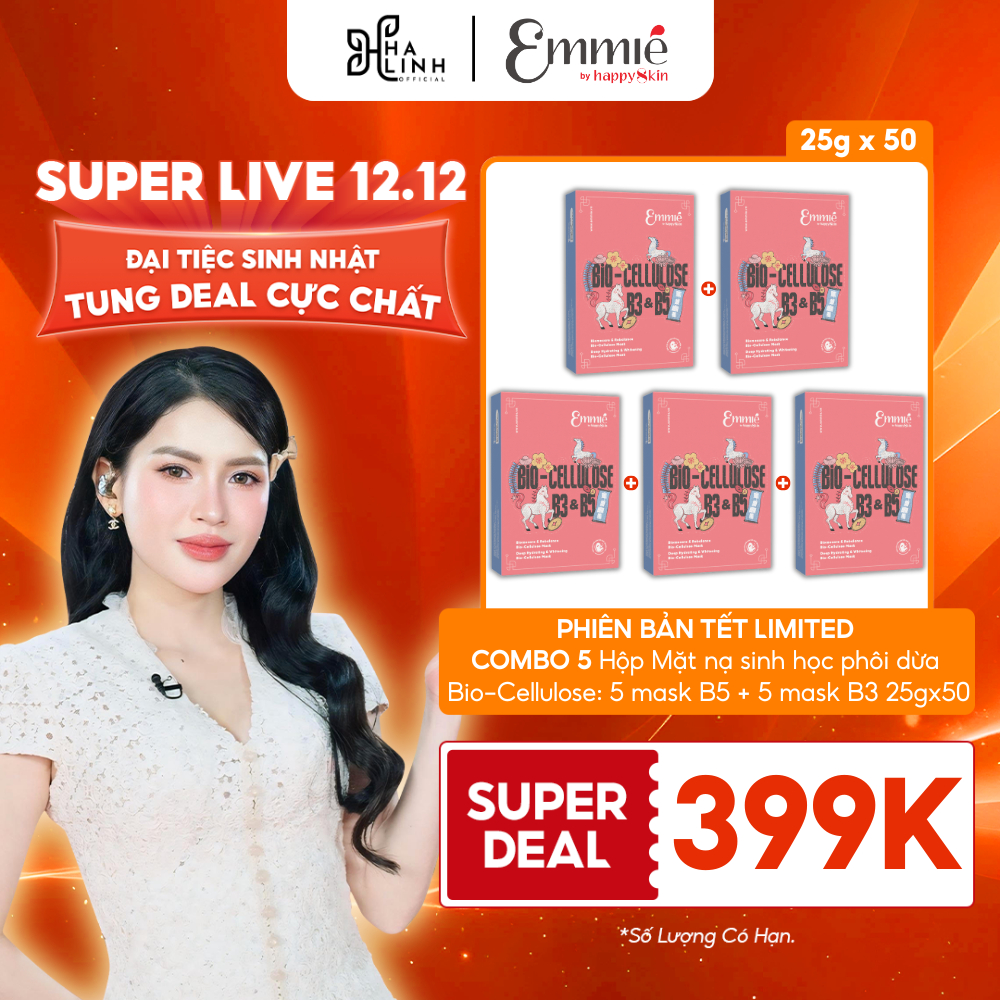   SPD VHL x Emmié  PHIÊN BẢN TẾT LIMITED COMBO 5 Hộp Mặt nạ sinh học phôi dừa Bio-Cellulose: 5 mask B5 + 5 mask B3 25gx50 