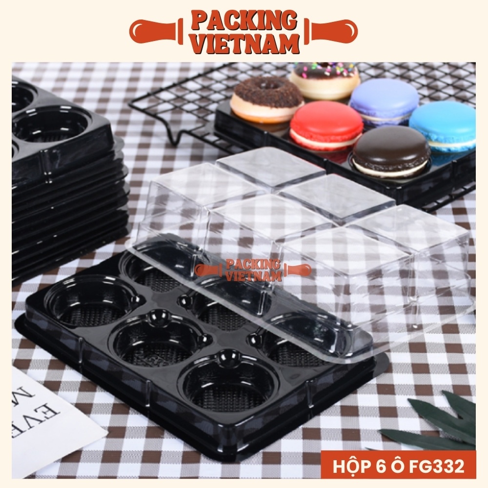 Hộp nhựa 6 ô đựng bánh mochi - Hộp bánh FG332 đựng 6 bánh trung thu 50-75g
