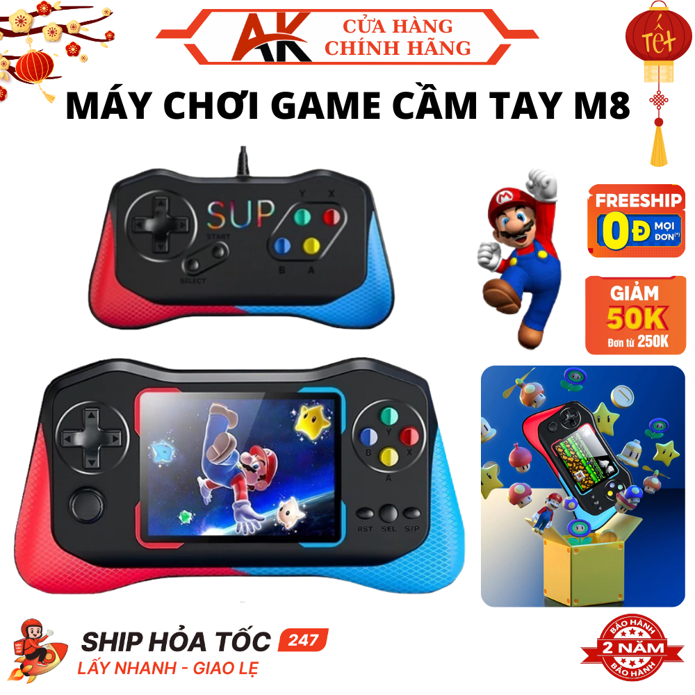 Máy Chơi Game Cầm Tay M8 Plus Tặng Kèm Dây Kết Nối Tivi, Màn hình Sắc Nét, Bảo Hành 2 Năm