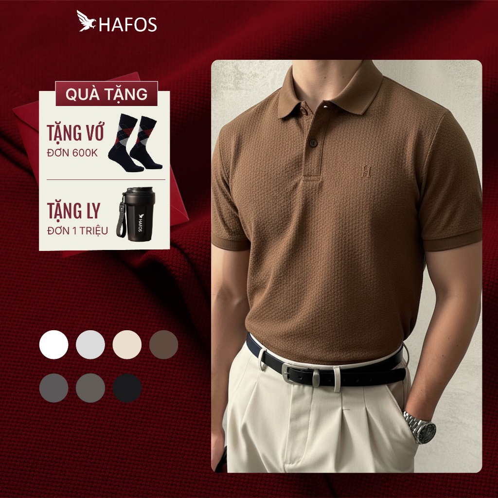    GIẢM 50%   Áo polo nam HAFOS DAILY Polo Nam Trơn polo vải cá sấu nam áo polo nam trắng polo đen chuẩn phom 