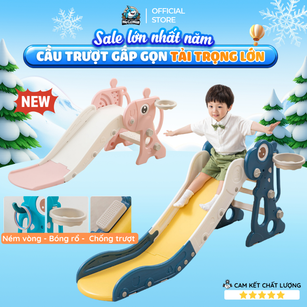  Cầu Trượt Cho Bé Tặng kèm Bóng Rổ + Ném Vòng Cầu Trượt Cho Bé Trai Bé Gái Gấp Gọn Tiện Lợi Chất Liệu  An Toàn 