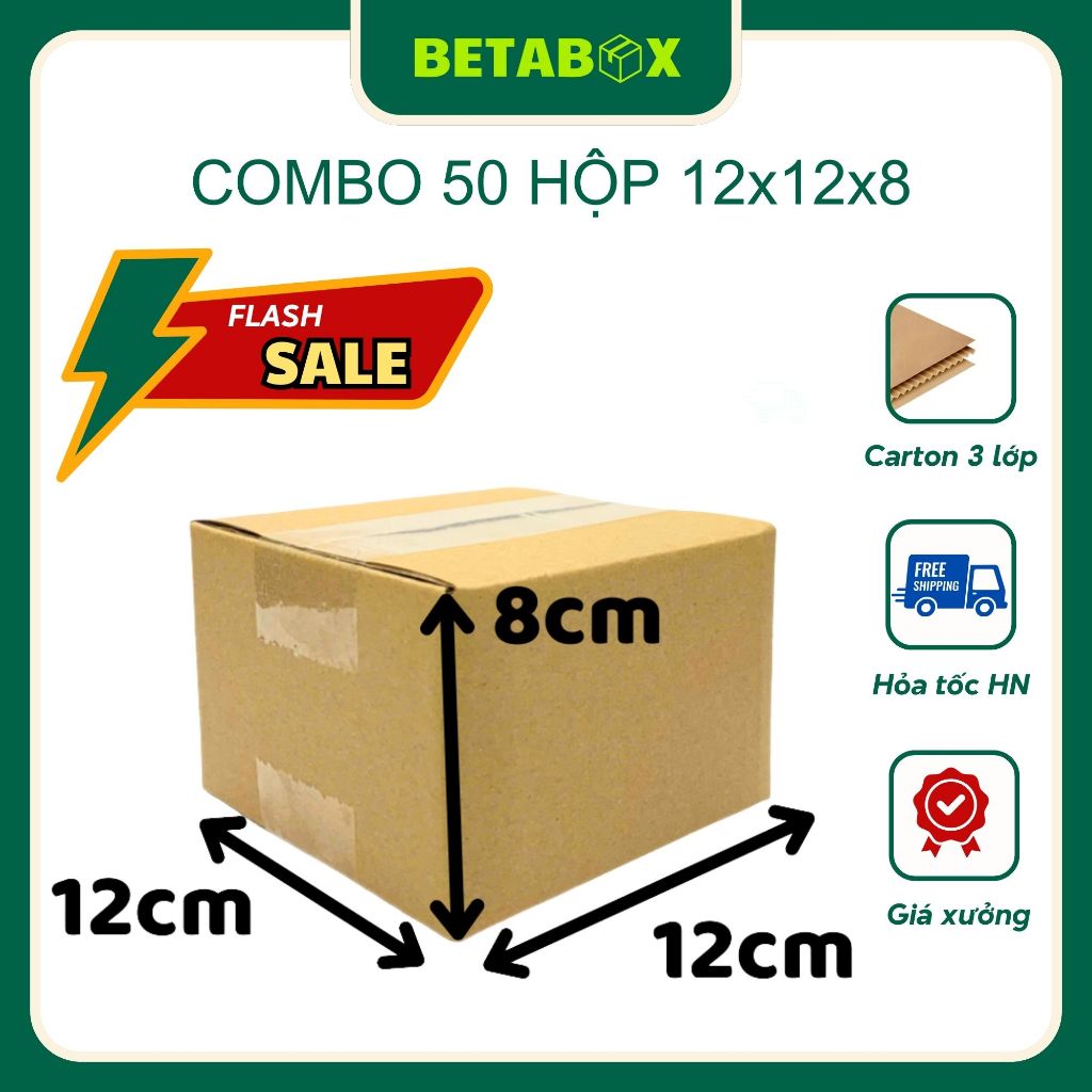 12x12x8 combo 50 Thùng Carton, Hộp Carton Đóng Gói Hàng - BetaBox