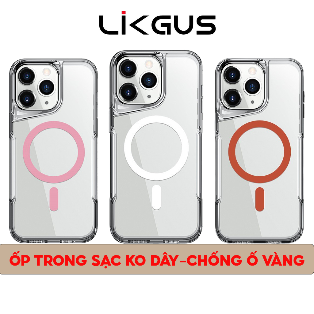 Ốp Lưng Trong Suốt Không Ố Hỗ Trợ Sạc Không Dây LIKGUS CANDY MAG IP 12-13-14-15-16-Promax-Pro-Plus