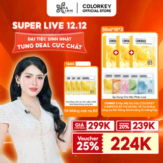   Võ Hà Linh x Colorkey  COMBO 3 Hộp Mặt Nạ Giấy COLORKEY LUMINOUS B3 Thế Hệ Mới 30ml miếng Tặng kèm 4 miếng mặt nạ B3 