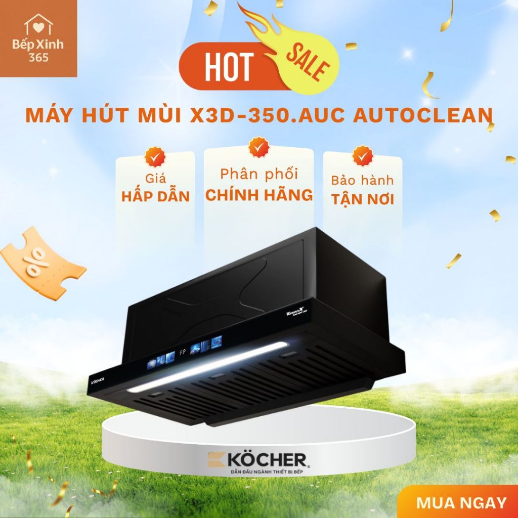 Máy Hút Mùi  Kocher Smart 3D X3D-350D Auto Clean – Khử Mùi Mạnh, Tự Làm Sạch, Thiết Kế Hiện Đại