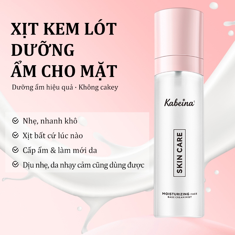 Xịt trang điểm Kabeina dưỡng ẩm và bảo vệ da. ​​Không gây bết dính và lâu trôi trước khi sử dụng. Gi