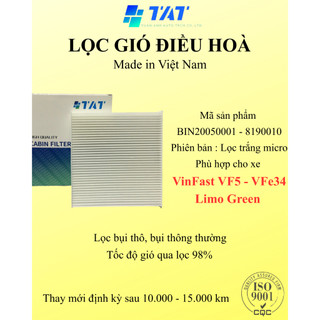 Lọc gió điều hòa ô tô (lọc máy lạnh) VinFast VF5, VFe34, Limo Green – Bản Lọc Trắng Micro – Mã BIN20050001 – TAT Filter