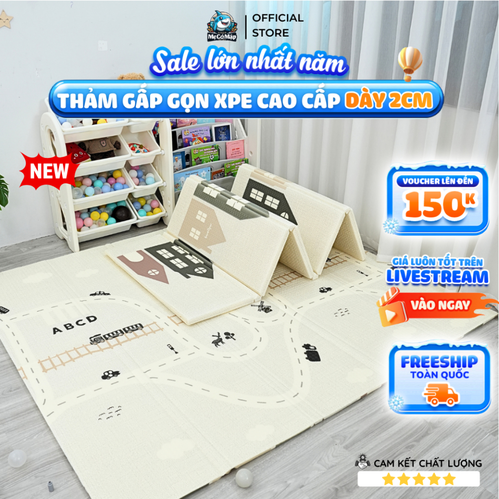  Thảm Gấp Gọn XPE Dày 2cm Chính Hãng Pakey Thảm Cho Bé 2 Mặt Dày Dặn Cách Nhiệt Tiện Lợi 