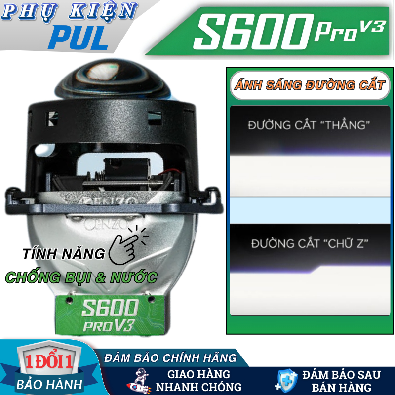 Đèn Bi Cầu 3.0 KENZO S600 PRO V3 Công Suất 65/75W, Nhiệt Màu 5200K - Bản Có Chóa Chống Bụi & Nước