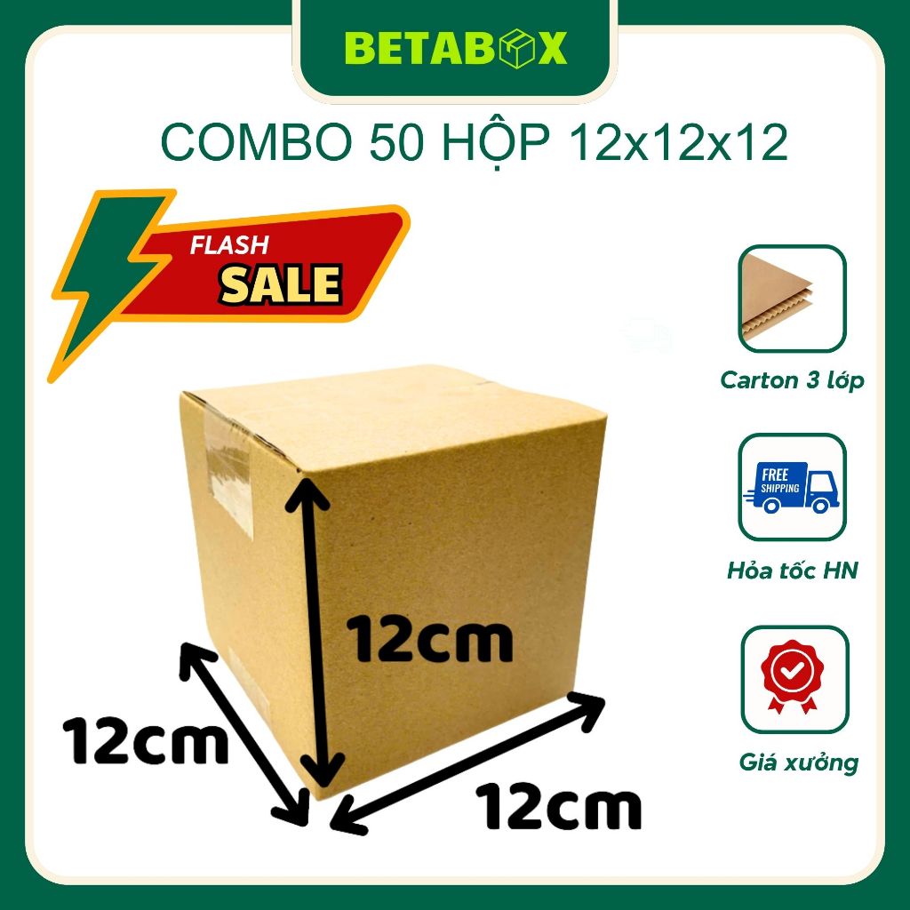12x12x12 Combo 50 Hộp carton, thùng carton đóng hàng - BetaBox