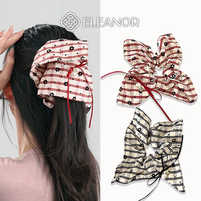 Dây buộc tóc nữ scrunchies Eleanor Accessories họa tiết caro phối hoa phụ kiện tóc cột tóc 10996