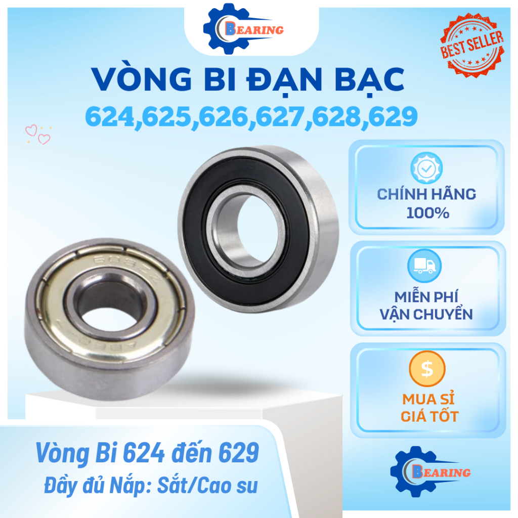 4 Vòng Bi mới  624,625,626,627,628,629 ZZ/2RS Chính Hãng Bạc Đạn thay thế,mã hot, sỉ lẻ giá tốt