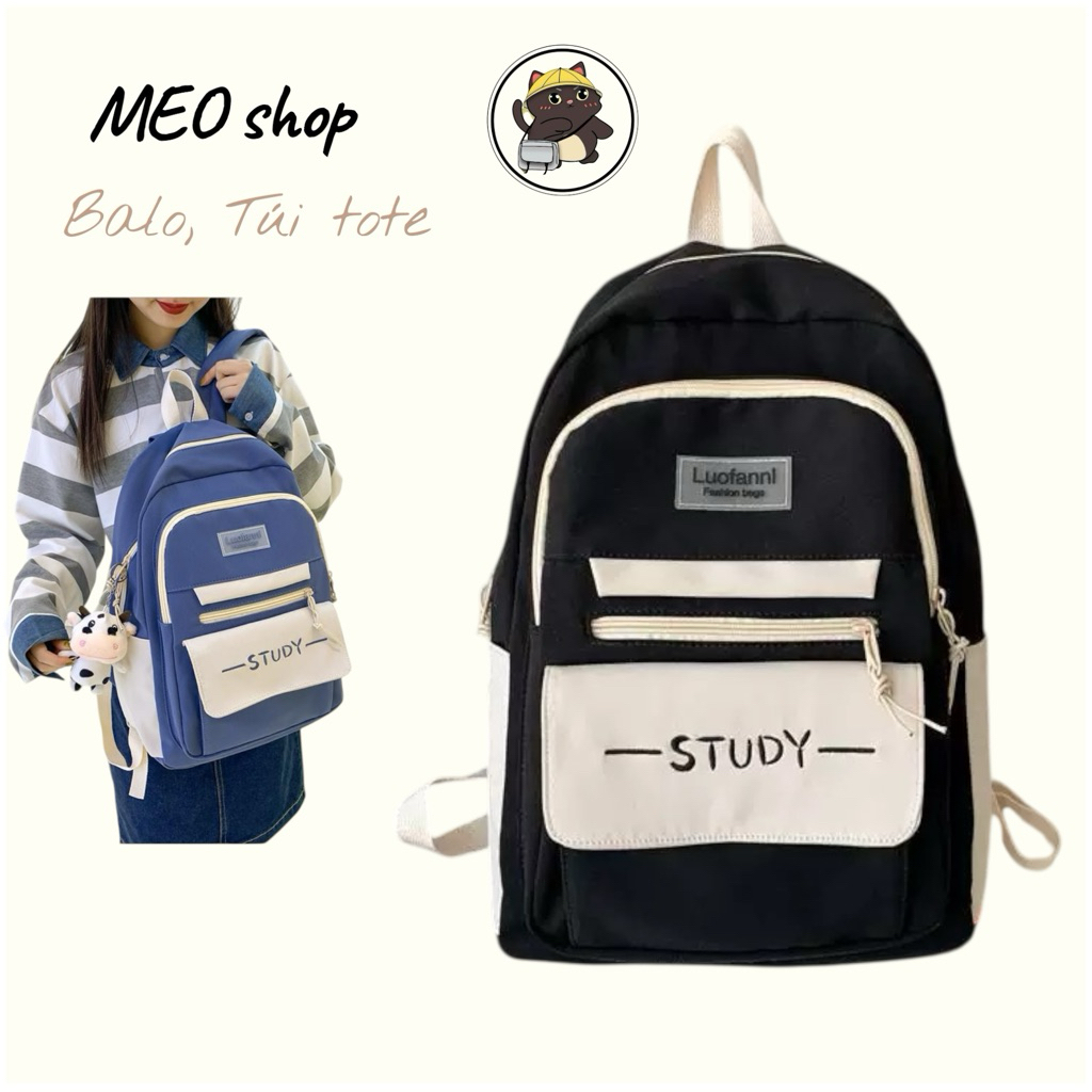 Balo study phối màu dễ thương, vải bố chống thấm nam nữ đi học đi chơi du lịch bl STUDY