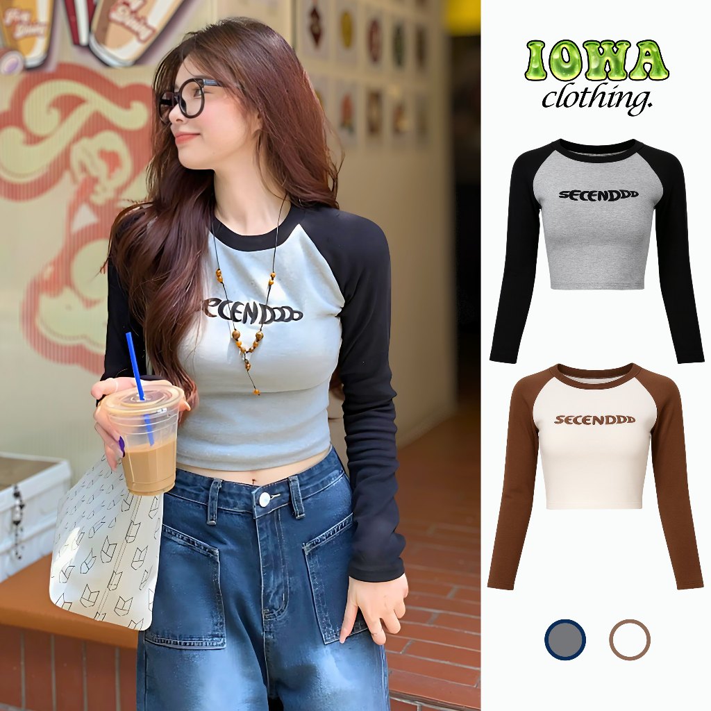 (XẢ HÀNG) Áo Croptop Tay Dài Cổ Tròn SECEN DOOO Thun Borip BM70, Áo Thun Raglan Ôm Body Kiểu Sexy Nữ