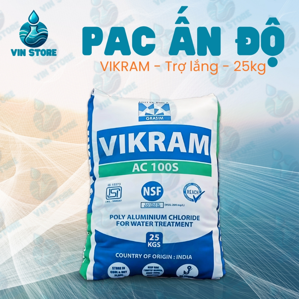 PAC Ấn Độ Vikram (25kg) - Poly Aluminium Chloride Chất Trợ Lắng, Xử Lý Nước Thải, Nước Cấp Hiệu Quả 