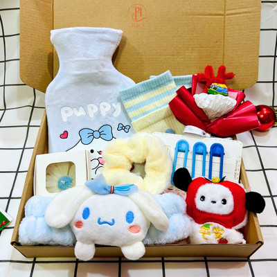 Set quà túi chườm nóng bụng tặng bạn gái dịp giáng sinh, valentime dễ thương có phiên màu xanh, đỏ