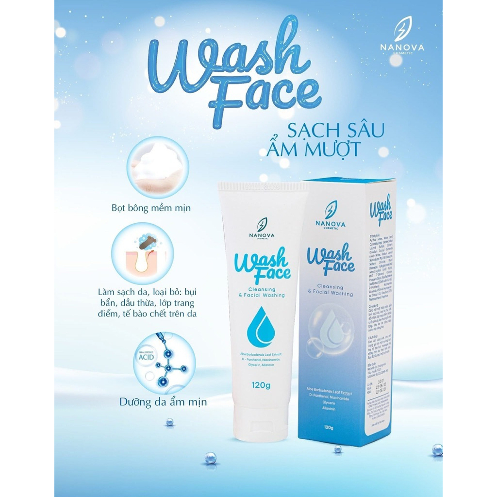 sữa rửa mặt gel WASH FACE NANOVA
