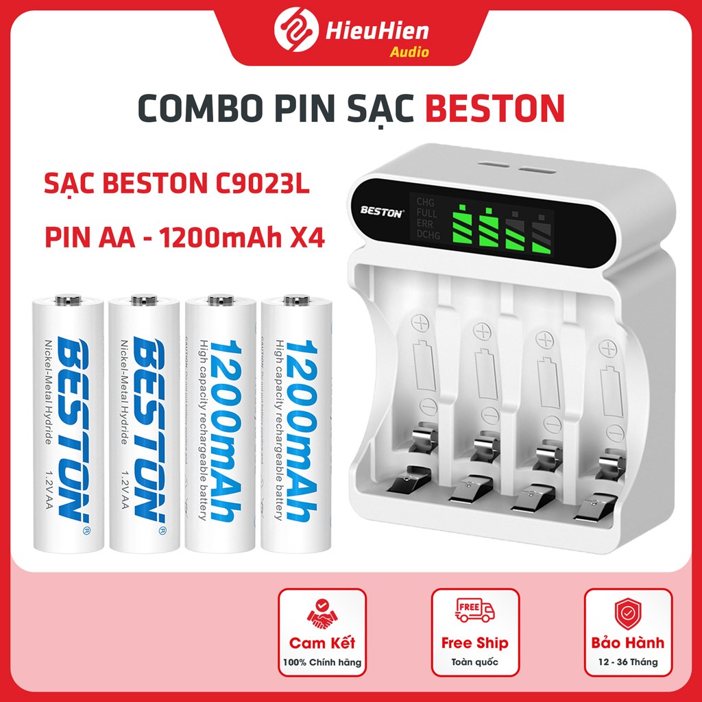 [Combo] Pin sạc Beston C9023L và Pin AA 1200mAh - Sạc thông minh, màn hình LCD, Chính hãng BESTON