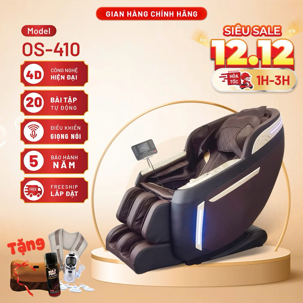 [Con lăn 4D] Ghế massage toàn thân cao cấp OS - 410 chức năng kéo giãn toàn thân chuyên sâu