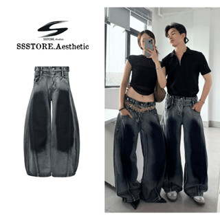  Quần Jeans Wash Ống Cong From Rộng Tôn Dáng Unisex Nam Nữ Có Đai Siết Eo | SSSTORE.Aesthetic 