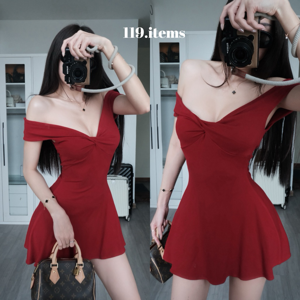 Đầm cổ xoắn form xoè mặc 2 kiểu basic 119.items