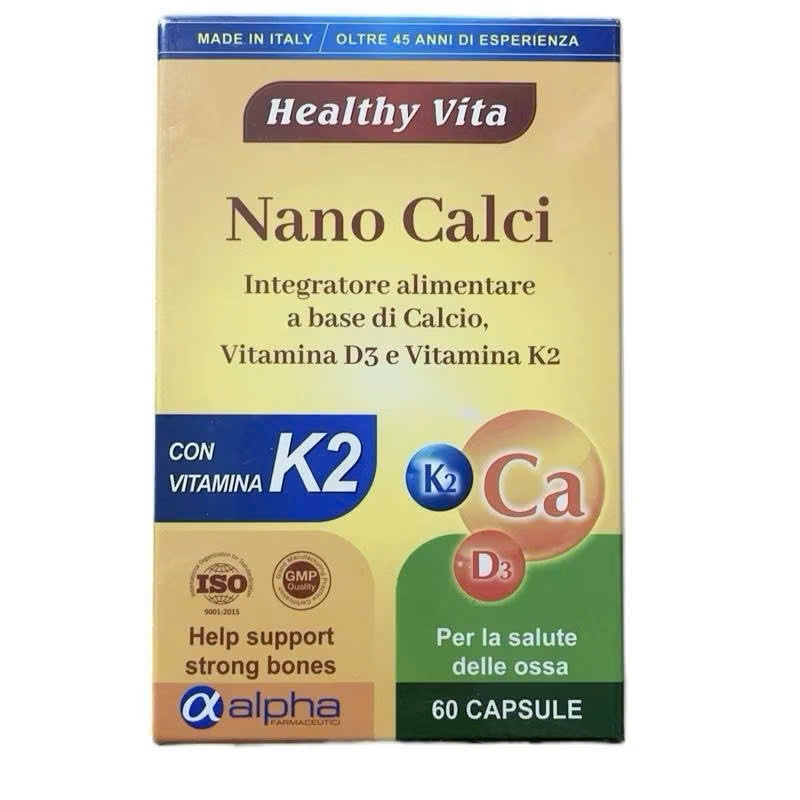 NaNo Calci Của Healthy Vita Hộp 60 viên ( Italy) Bổ Sung Canxi -D3-K2, hỗ trợ xương răng , giảm nguy