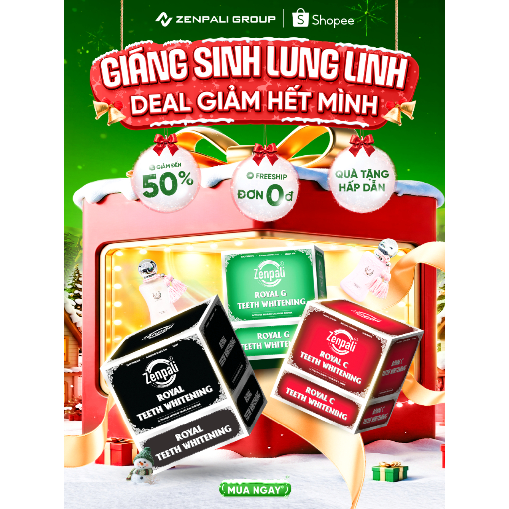  Mua 2 hộp TẶNG BÀN CHẢI ĐIỆN | Bột Trắng răng Royal Teeth Whitening Zenpali. 